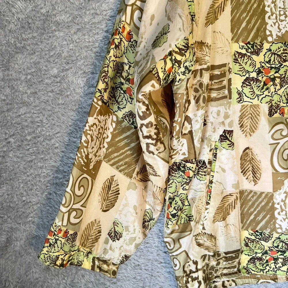 EVR Vintage Silk Abstract Tropical Earth-Tone Jacket Women's‎ Large Lightweight